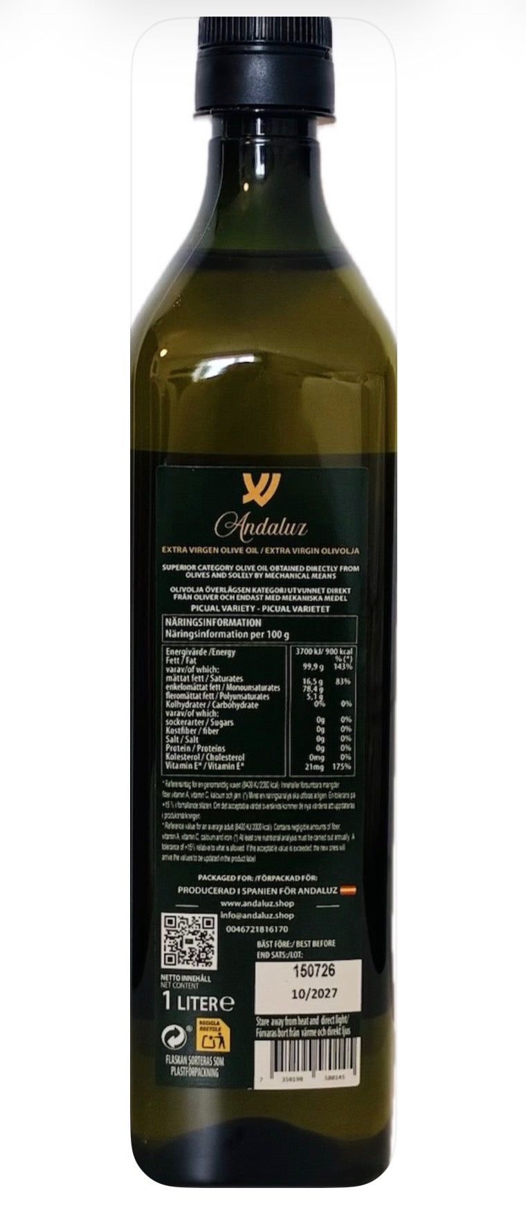 Andaluz Extra Virgin Olivolja 1L – Kallpressad, Ny Skörd 2025/26